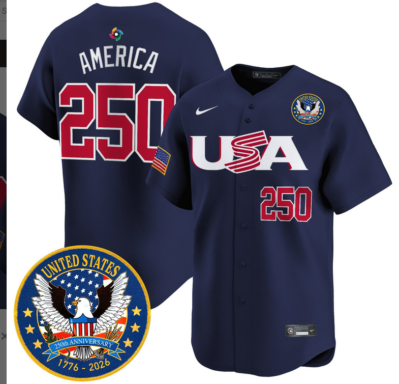 Men Team USA World Baseball Classic 250th Anniversary Navy blue 2026 Roster Patch Vapor Jersey->->
